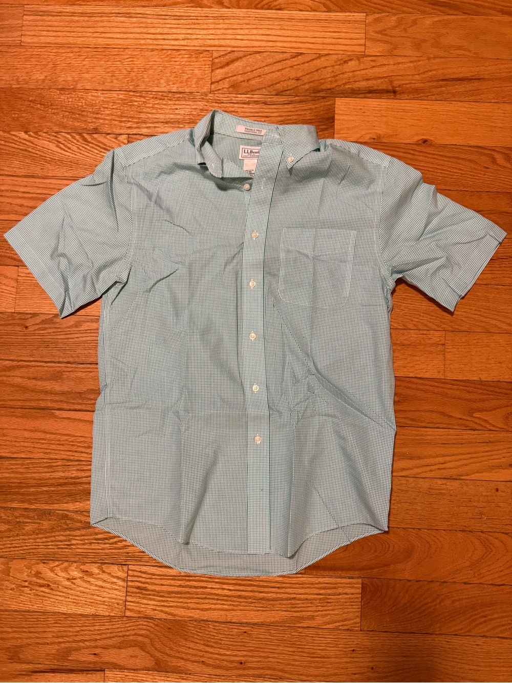 L.L. Bean Light Blue Gingham Short-Sleeve Button-Down Shirt